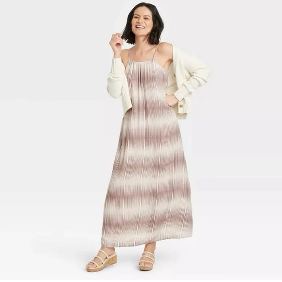 a new day Dresses & Skirts - A New Day Purple/white striped Maxi summer Beach Dress with side pockets